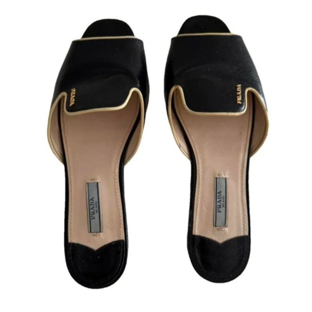 Prada black slip on flats mules logo designer career trendy size 40. US size 10 - Picture 9 of 11